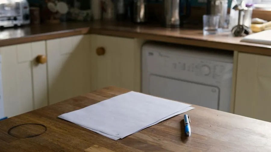 A written roofing quote left on a kitchen table with a pen