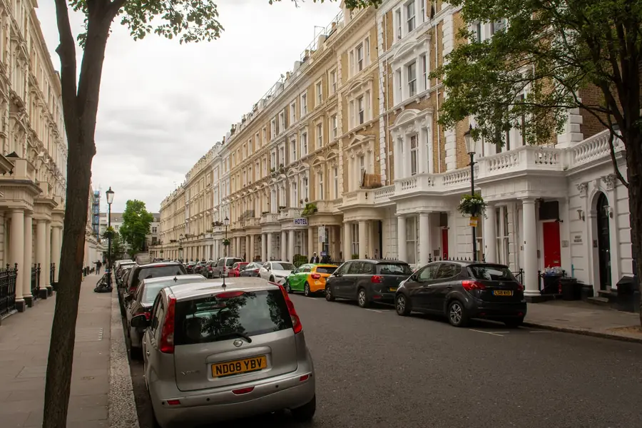 A terraced conservation area street of period houses with original rainwater goods