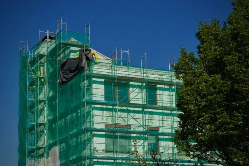 Scaffolding erected on a building in Croydon for roof access